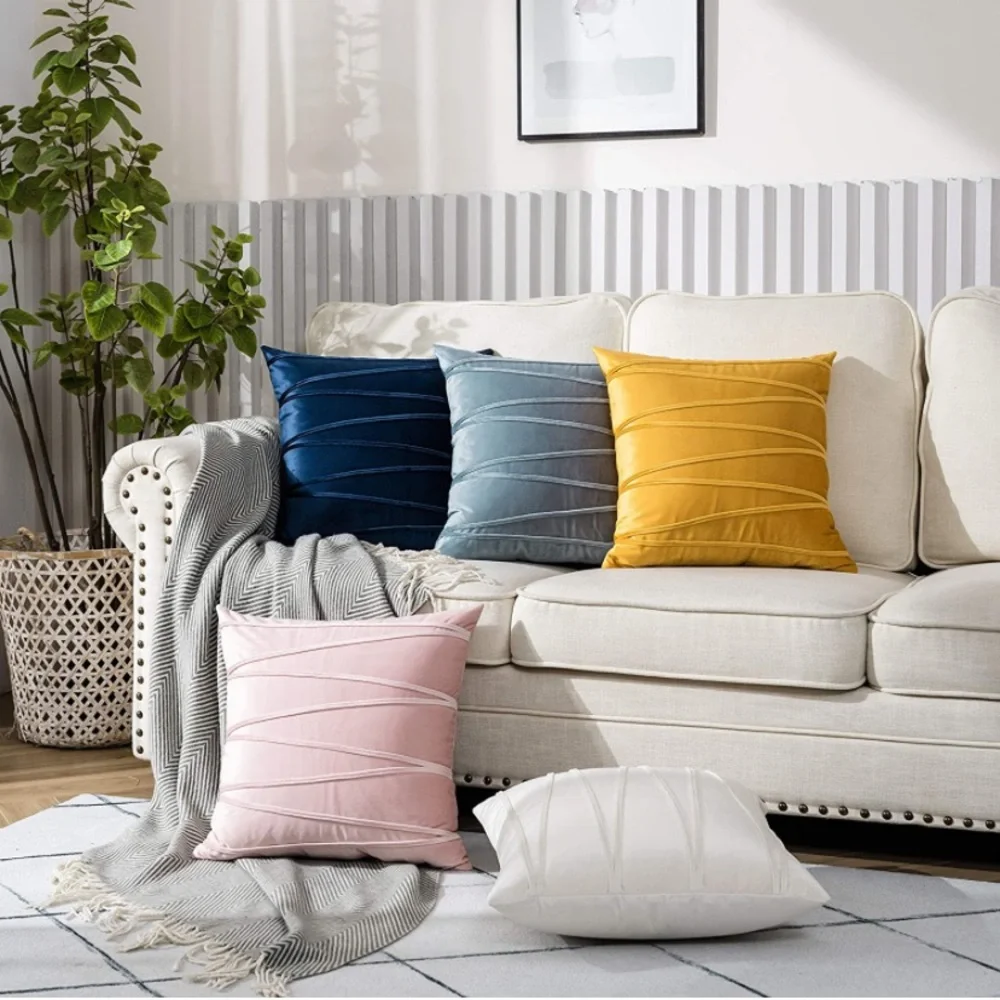 Luxury Home | Chic Modern Mustard Yellow Soft Velvet Striped Throw Pillow Covers